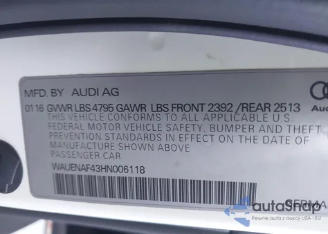 2017 Audi A4 2.0T Premium из США, поврежденный, VIN WAUENAF43HN006118